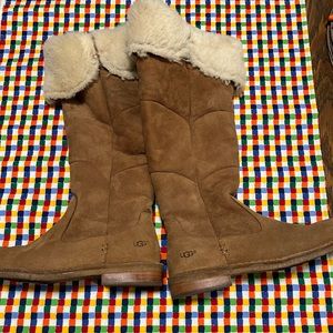 UGG SAMANTHA CHESTNUT GENUINE SHEEPSKIN SUEDE SHEARLING TALL BOOTS 8